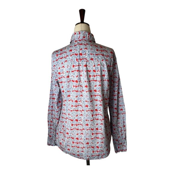 J Crew Liberty Of London Shirt Women 2 Red Blue Matilda Tulip Floral Popover - Picture 3 of 10